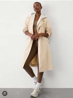 Athleta Cream Hooded Trench Coat